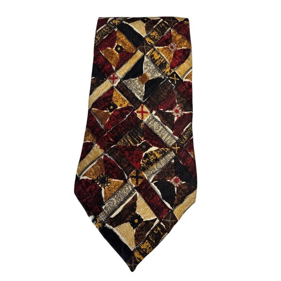 Ermenegildo Zegna Silk Geometric Pattern Tie Multicolor Red Yellow Brown Menswea - Picture 1 of 8